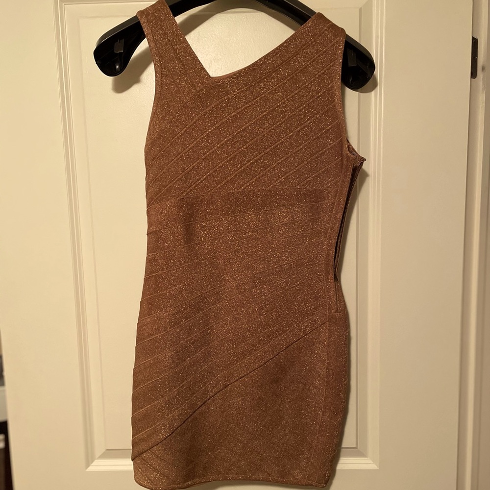 Gold Sparkly Asymmetrical Body Con Mini Dress